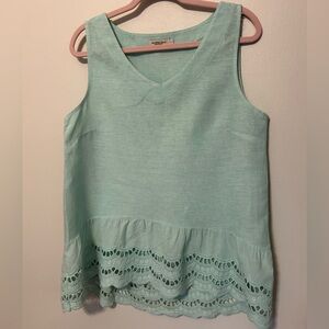 Valentina Naldi Linen Lace Hem Tank Top Beach Cruise Resort